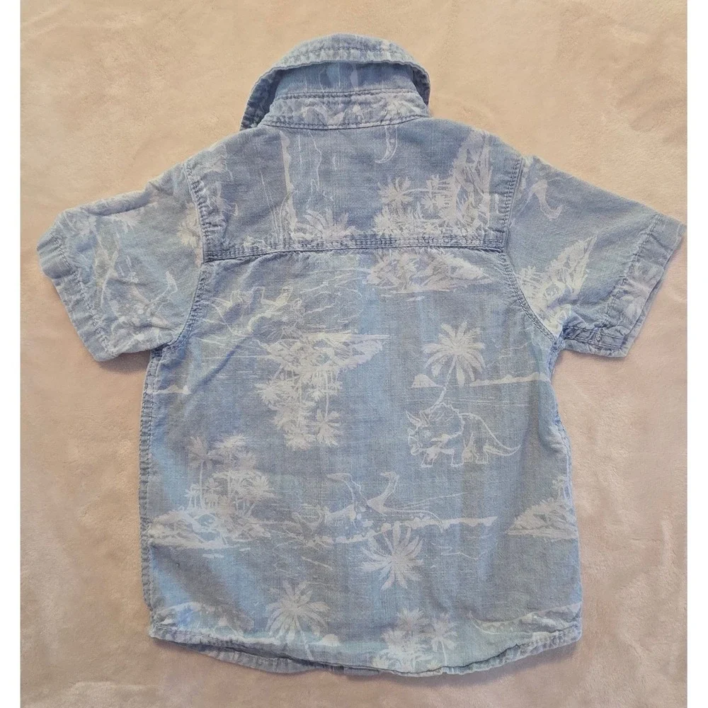 OshKosh B'gosh 18M 100% Cotton Blue‎ Tropical Dinosaur Button Down Shirt